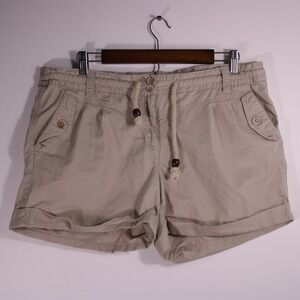 Dalia‎ Shorts Womens 12 Khaki Shortie Drawstring Cuffed Cotton Pockets Fit34x4